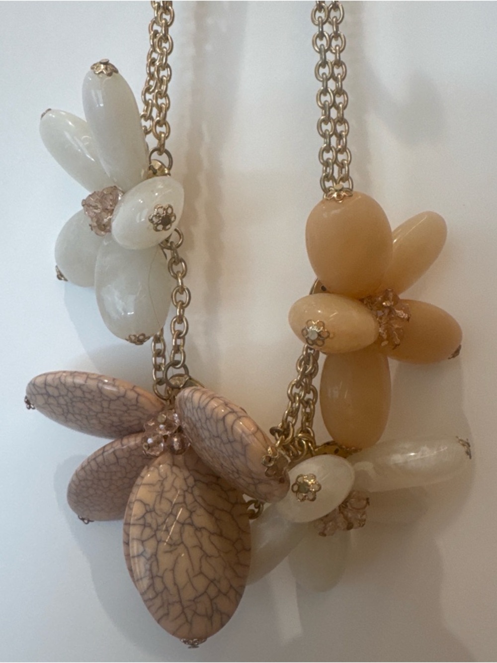 Floral Statement Necklace in Cream & Beige - Designer Style
